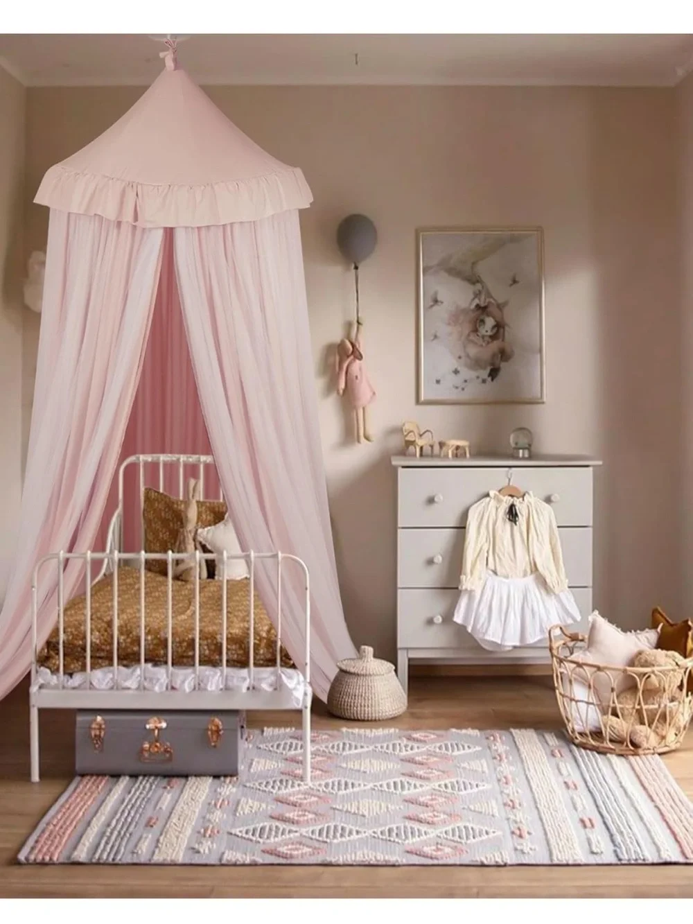 Soft Pink Bed Canopy with Fairy Lights - Romantic Bedroom Canopy